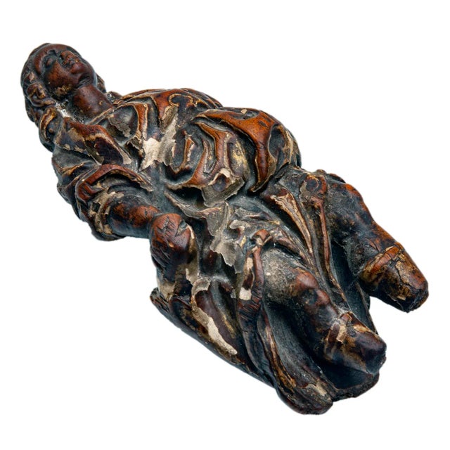 16th century artifact imported from Europe; a beautiful figure with patinaed painted wood. An alter piece with a hook on...