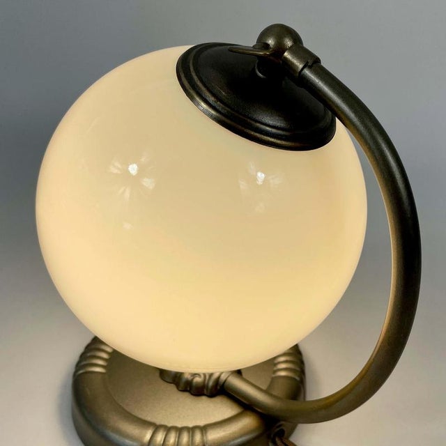 Metal Art Deco Bronzed Brass and Opaline Glass Table Lamp, Germany, 1930s For Sale - Image 7 of 14