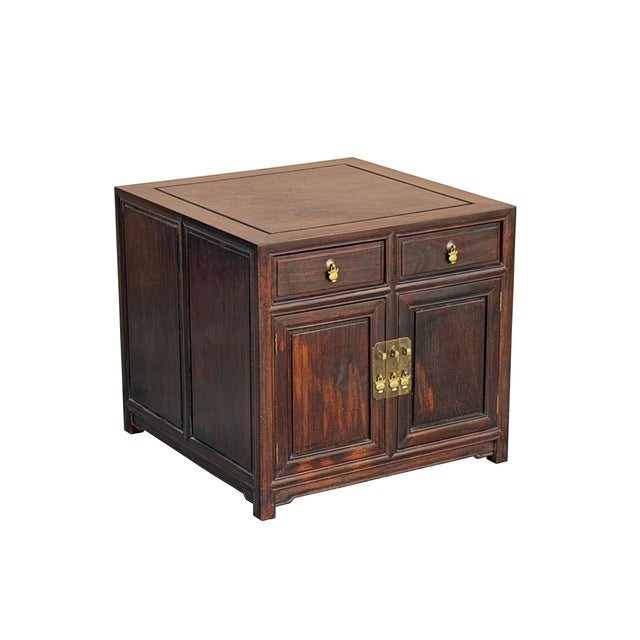 1980s Vintage Brown Wood Patina Deep Wide Side End Table Nightstand Cabinet For Sale - Image 5 of 12
