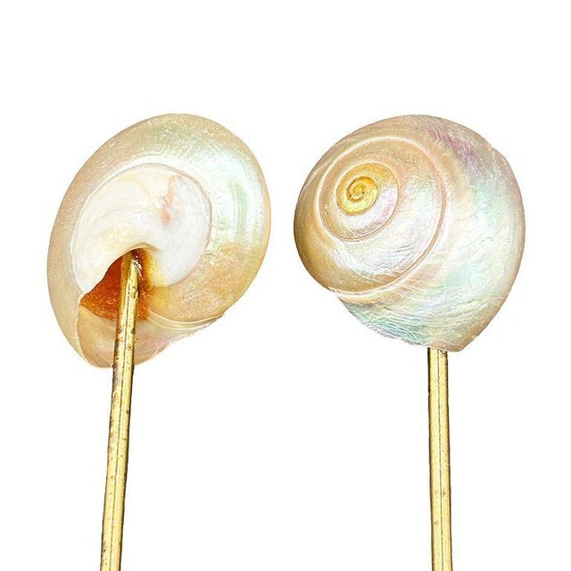 Vintage Mother of Pearl Shell and Gold Appetizer Fondue Forks- Set of 6 For Sale In Los Angeles - Image 6 of 6