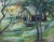 Beautiful California landscape of a creek running through the woods near an old barn by San Francisco artist Bonita...