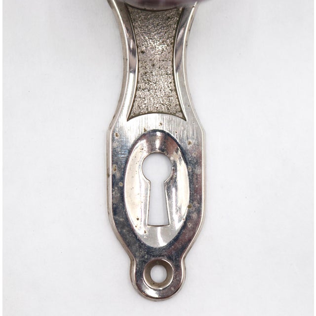 Antique Round Art Deco Purple Glass Dummy Door Knob Set For Sale - Image 4 of 5