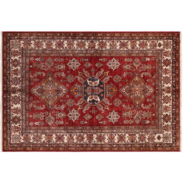 Beige Rustic Super Kazak Red/Beige Wool Rug- 5'1'' X 6'0'' For Sale - Image 8 of 10