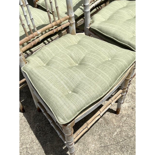 Antique White Vintage Distressed Wood Faux Bamboo Spindle Back Chairs - Set of 4 For Sale - Image 8 of 18