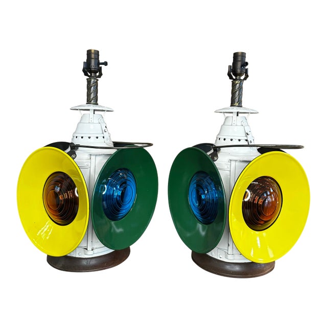 Pair of Vintage Railroad Switch Lamps For Sale