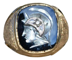 The Satsuma: Men's Yellow Gold Hematite Intaglio and Diamond Ring