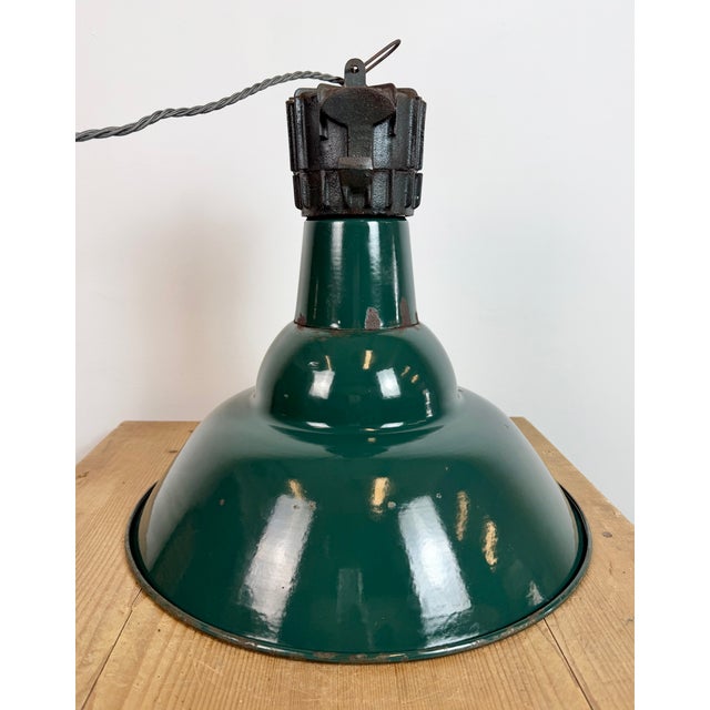Industrial French Petrol Enamel Pendant Lamp from Sammode, 1950s For Sale - Image 18 of 18