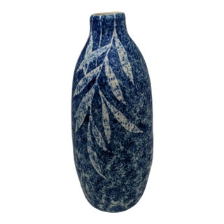 Organic Modern Handmade Thai Vase With Abstract Etched Background and Natural Leaf Motif For Sale