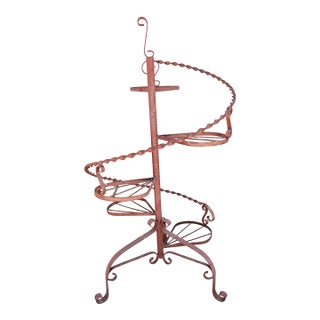 Hand-Forged Wrought Iron Spiral Plant Stand For Sale