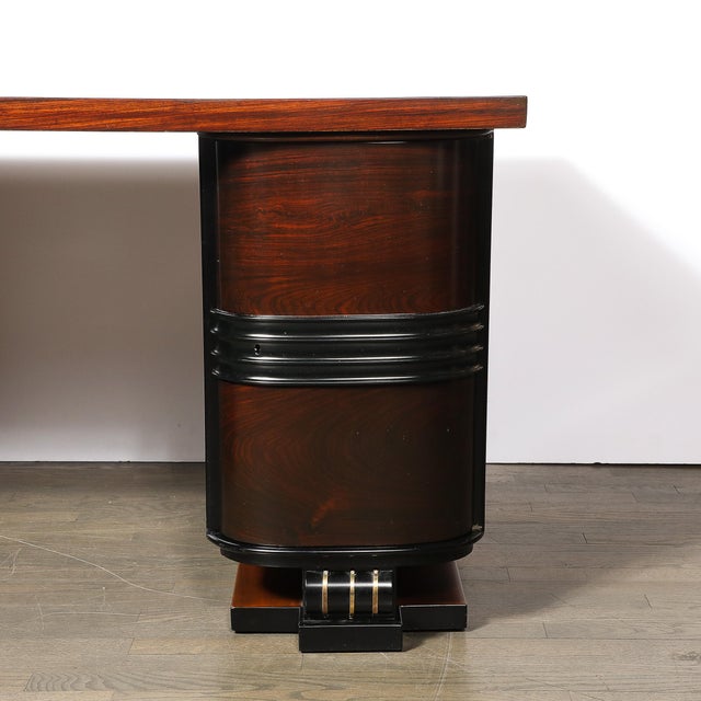 Art Deco Machine Age Partner Desk in Rosewood With Ebonized Fluted Detailing For Sale In New York - Image 6 of 18