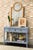 2020s Matthew Izzo Home Gideon Light Blue Painted Rattan Two Drawer Console With Decorative Back and Polished Brass Hardware For Sale - Image 5 of 10