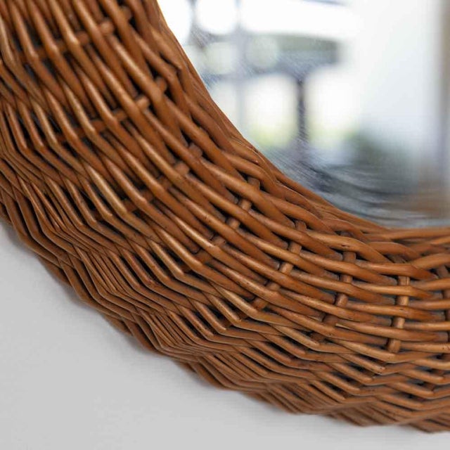 1960s French Wicker Circular Mirror For Sale - Image 9 of 10