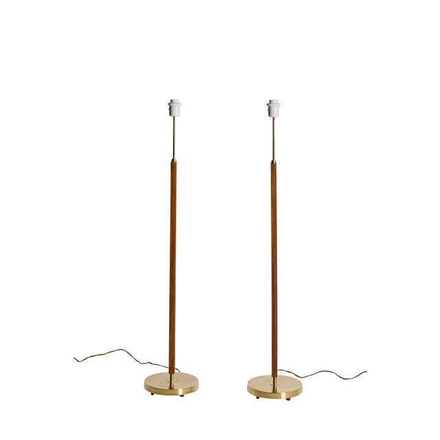 Mid-Century Modern Floor Lamps in Rosewood and Brass from Falkenbergs Belysning, 1960s, Set of 2 For Sale - Image 3 of 7
