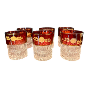 French Hand Cut Crystal Cranberry Tumblers Set of 6, Circa 1960