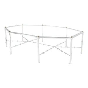Faux Bamboo Chrome Glass Top Brass Balls Finials Elongated Hexagon Coffee Table