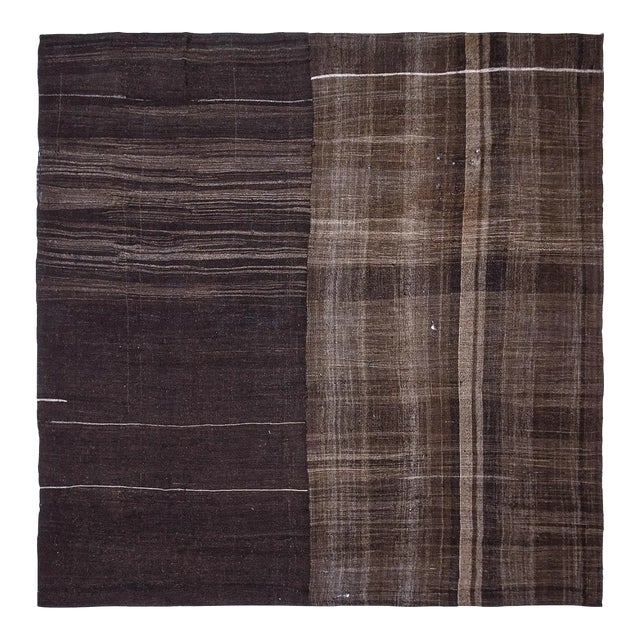 Square Large Vintage Brown Kilim Rug For Sale