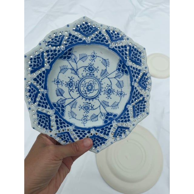 Chinoiserie Blue Chinosierie China Wall Plates - A Set For Sale - Image 3 of 10
