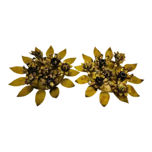 Golden Florentine Flower Shape Flushmounts by Banci, Italy, 1960s - A Pair