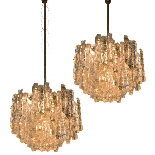 Large Modern Ice Glass Chandeliers attributed to J. T. Kalmar, 1970, Set of 2 For Sale - Image 9 of 14