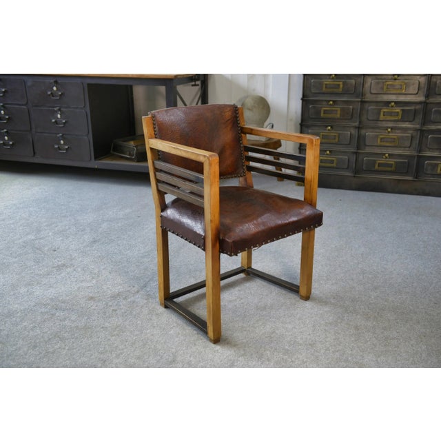 Wood Modern Leather Armchair, 1940s For Sale - Image 7 of 10