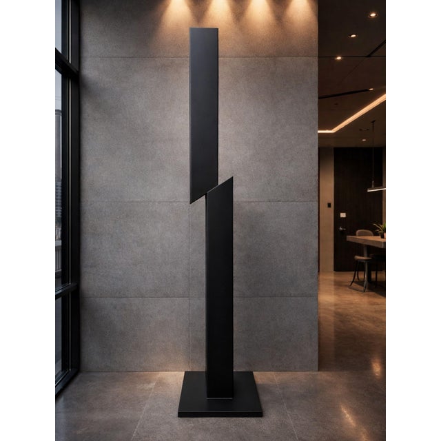 Contemporary 80” Architectural Black Steel Sculpture – Minimalist Contemporary Floor Art For Sale - Image 3 of 7