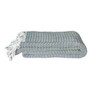 Pewter Quilted Hand-Loomed Cotton Throw For Sale