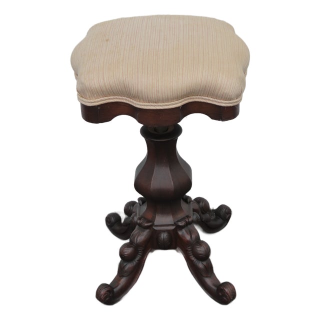 Empire Late 1800s Adjustable Swivel Piano Stool Ottoman 6414 For Sale