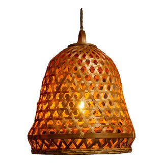 Large Lombok Handwoven Bamboo Bell Pendant For Sale