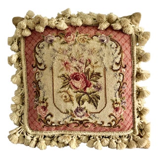 Vintage Needlepoint Floral Pillow For Sale