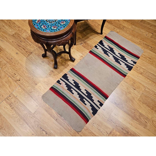 Textile Vintage Native American Navajo Area Rug, Handwoven Wool, Stripe Pattern,Ivory & Red, 2x4 For Sale - Image 7 of 16