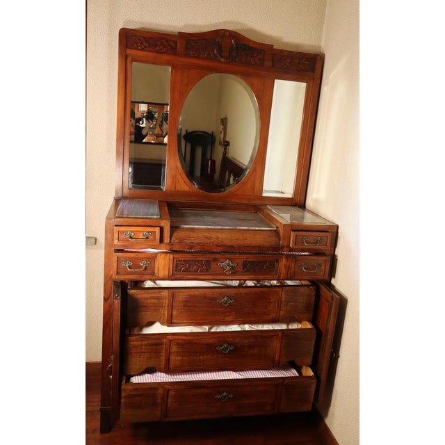 Mahogany & Marble Chest of Drawers with Mirror, 1900s For Sale - Image 9 of 18