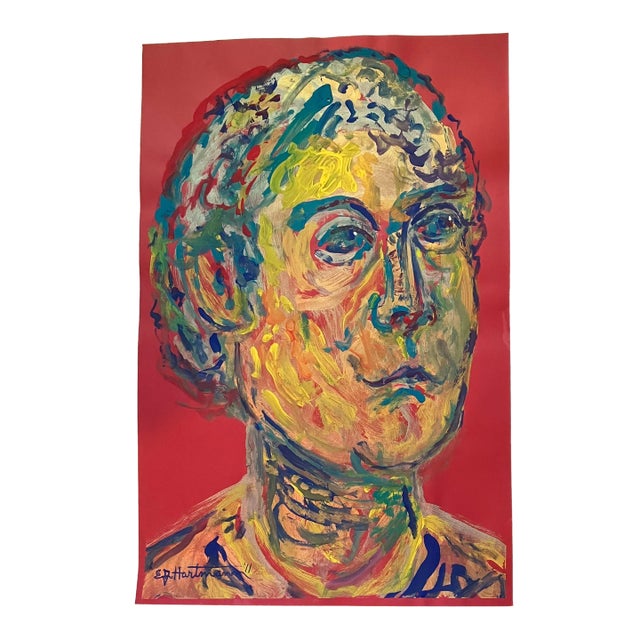 Contemporary Original E J Hartmann Abstract Portrait Painting Signed For Sale
