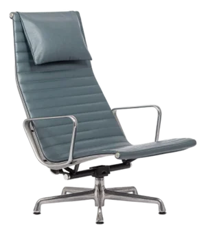 Eames Blue Gray Leather Office Lounge Chair for Herman Miller - Pair Available