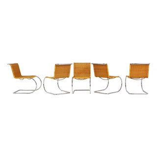 MF10 Cantilever Chairs in Woven Straw by Ludwig Mies van der Rohe for Thonet, 1970, Set of 5 For Sale