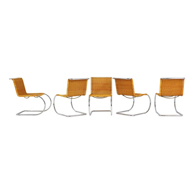 MF10 Cantilever Chairs in Woven Straw by Ludwig Mies van der Rohe for Thonet, 1970, Set of 5 For Sale