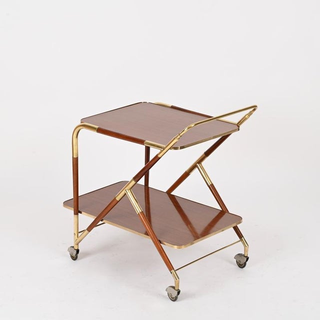 Mid-Century Brass and Wood Bar Cart by Cesare Lacca, Italy, 1950s For Sale - Image 12 of 16
