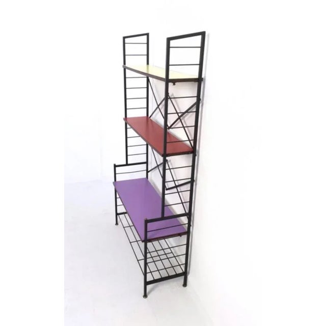 Mid-Century Modern Vintage Varnished Iron Shelf in Wood and Colored Formica, Italy, 1960s For Sale - Image 3 of 8