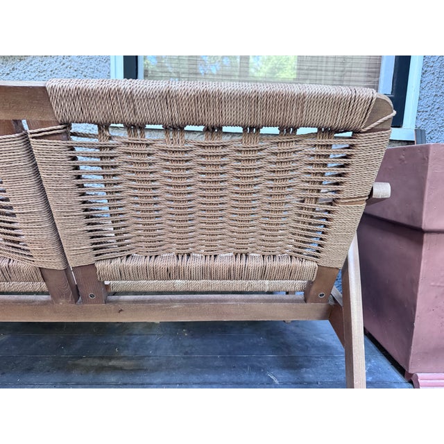 Wood Hans Wegner Style MCM Rope Loveseat For Sale - Image 7 of 14
