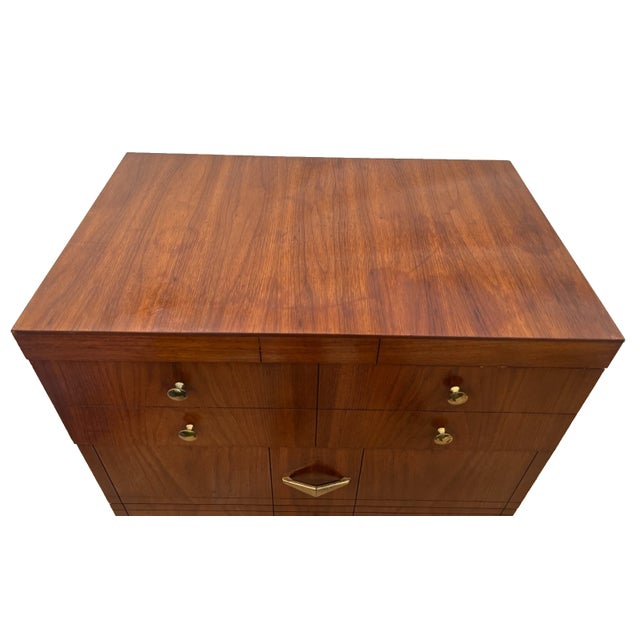 Wood Gorgeous Mid Century Art Deco Revival Dresser Chest Four Drawers Brass Pulls For Sale - Image 7 of 13