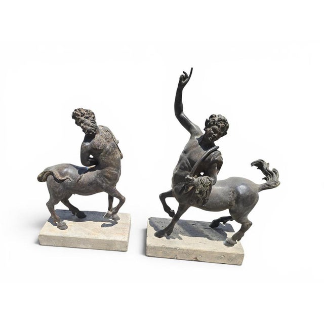 Patinated Centaur Sculptures, Bronzes on Marble Bases, Early 20th Century, Set of 2 For Sale - Image 4 of 14