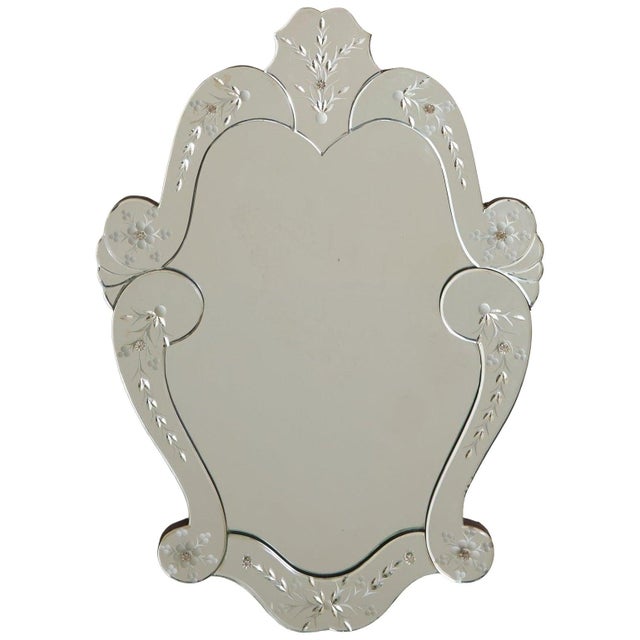 Italian Art Deco Venetian Wall Mirror with Floral Motifs, 1930s For Sale