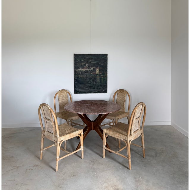 Woven Leather + Rattan Dining Chairs, Set of 6 For Sale - Image 12 of 13