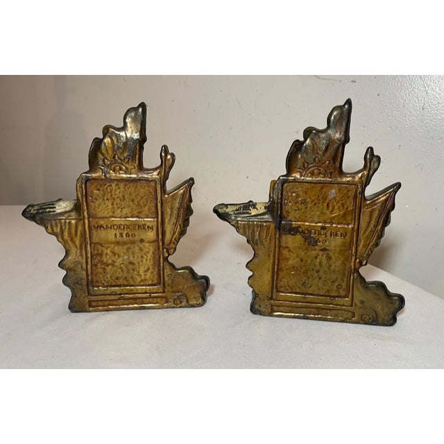 Pair Antique Nautical Cold Painted Bronze Clad Sail Ship Boat Nautical Bookends For Sale - Image 9 of 11