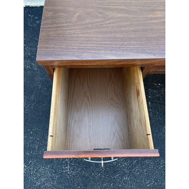 1970s Mid-Century Modern Walnut Kneehole Tanker Desk For Sale - Image 12 of 12