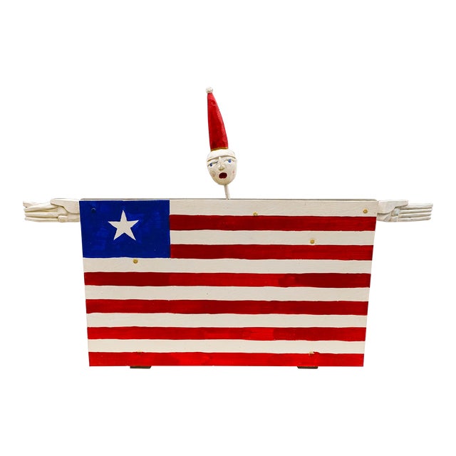 Daniel Hale 1992 Signed Hand Painted Carved Wood Folk Art Flag Figure Sculpture For Sale