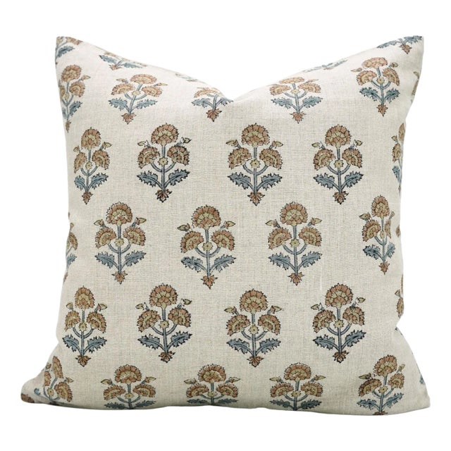 Block Print Pillow Cover in Pure Linen 20x20 Inches, Traffic Light For Sale