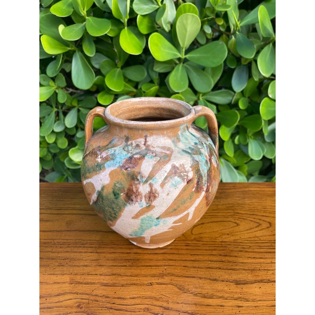 Vintage Drip Glaze Terracotta Cachepot / Amphora Vessel, 8” For Sale - Image 10 of 12