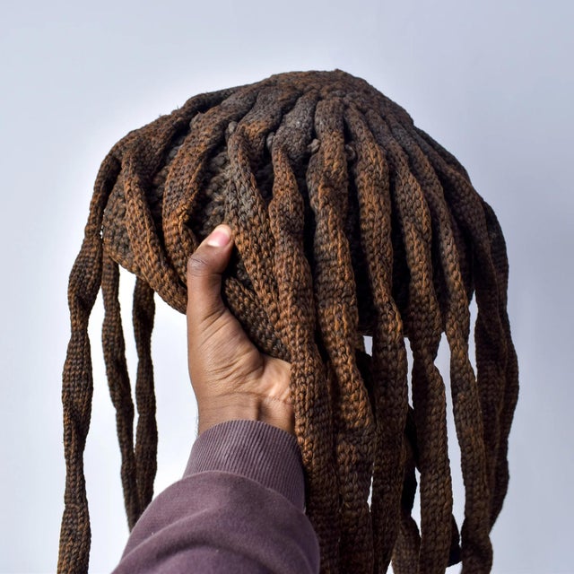 Early 20th Century Bamileke Wood and Raffia Hat Cameroon For Sale - Image 10 of 13