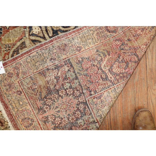 Textile Antique Zabihi Collection Persian Tabriz Worn Rooster Motif Rug For Sale - Image 7 of 10