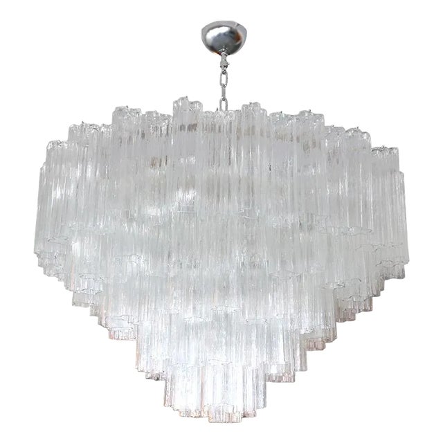 Adesso Imports Round Tiered Murano Chandelier With Wavy Clear Glass For Sale